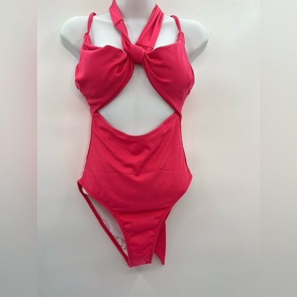 Hot Pink Peek-a-Boo Halter One Piece - Size S (NWT) - Picture 3 of 6